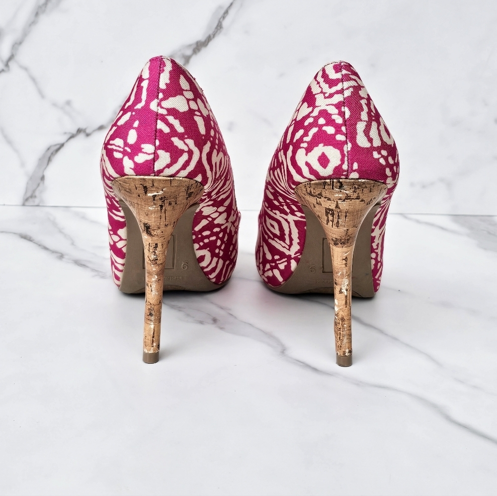 Christian Siriano Pink and Cream Peep Toe Cork Heels Size 9 - Picture 5 of 7